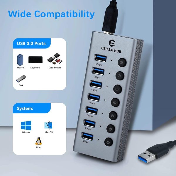 هاب7پورت USB 3.0 با کلیدهای روشن/خاموش مارک OBERSTER - تصویر 3