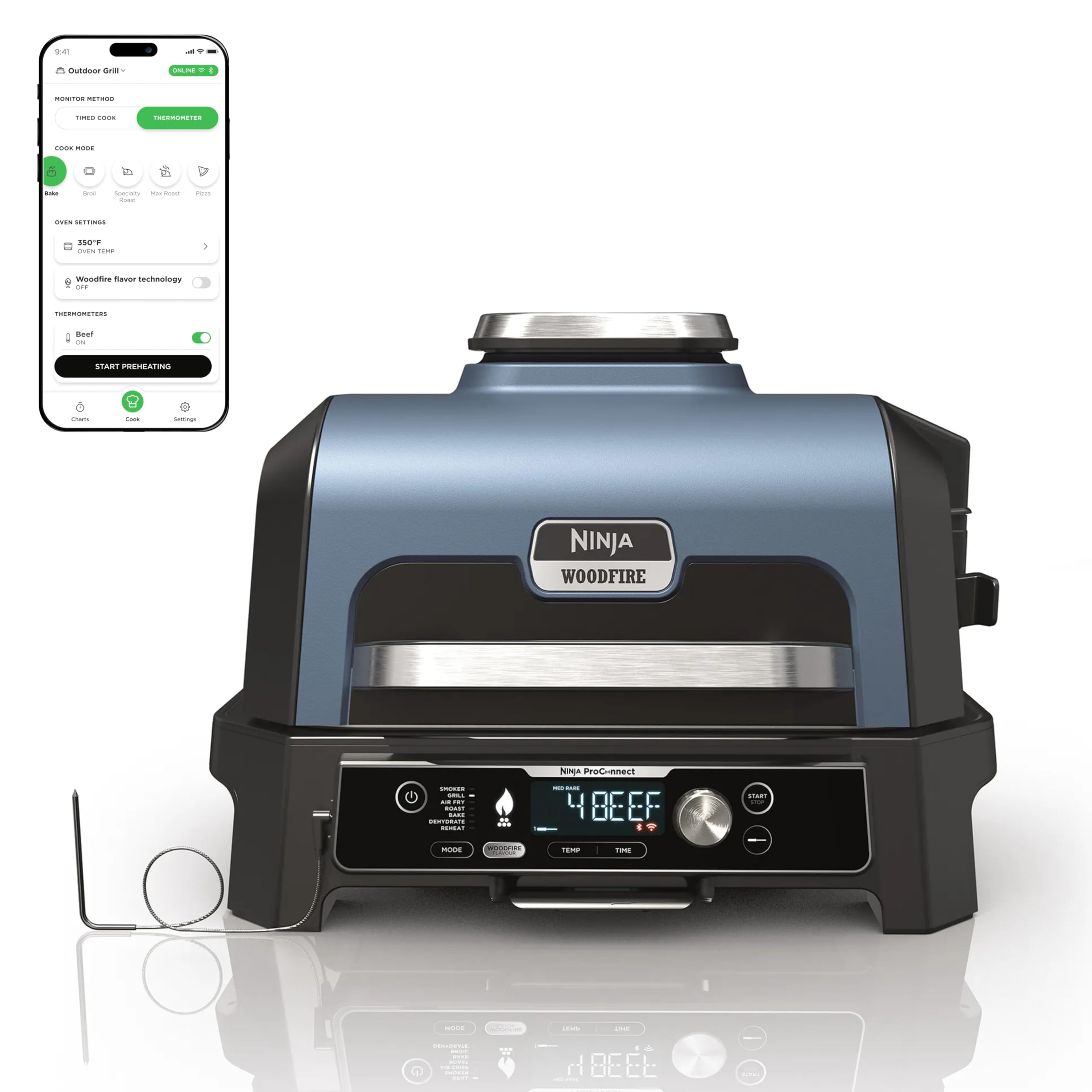 باربیکیو و اسموکر هوشمند نینجا مدل Woodfire Pro Connect XL OG951 | گریل 7 کاره بلوتوثی و ایر فرایر فضای باز
