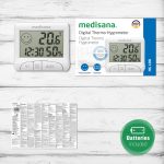دماسنج و رطوبت‌سنج دیجیتال خانگی برند Medisana مدل HG 100 با نمایشگر زمان و حافظه - Image 6