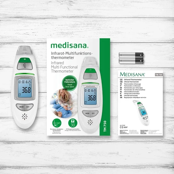 تب سنج دیجیتال Medisana TM 750 شش‌کاره با اندازه‌گیری دمای گوش و پیشانی و هشدار تب - تصویر 2